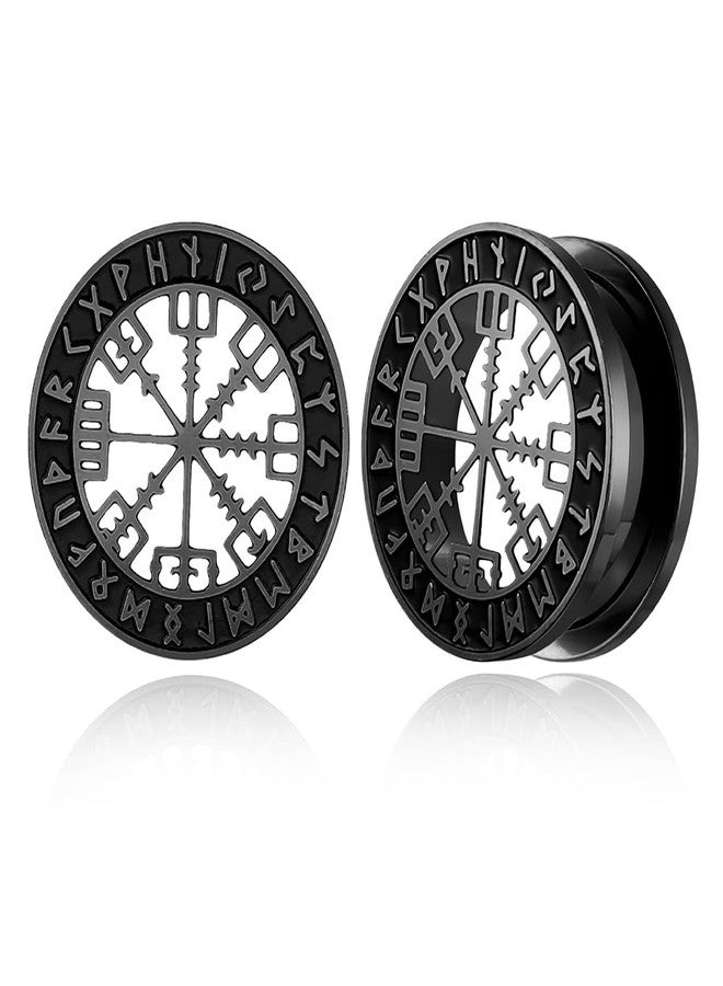 Earblity 1 Pair Cute gauges with Norse Viking Rune 00g/ 10mm Ear Tunnels Plugs 316 Stainless Steel Black Ear Gauges Weight Saddle Plugs Hypoallergenic expander Piercing Body Jewelry for women and men - Image 1